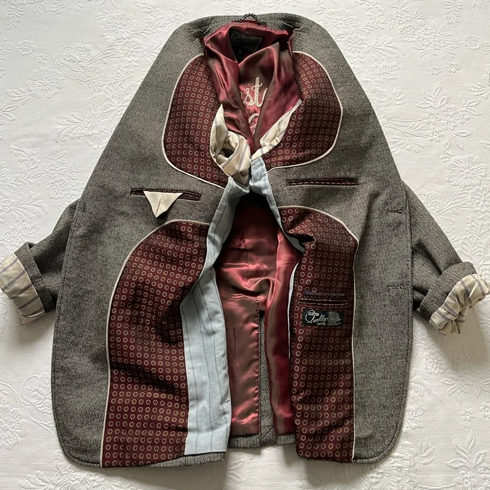 Scotch & Soda Men’s LARGE Tweed Sport Jacket Blazer Herringbone Elbow Patches